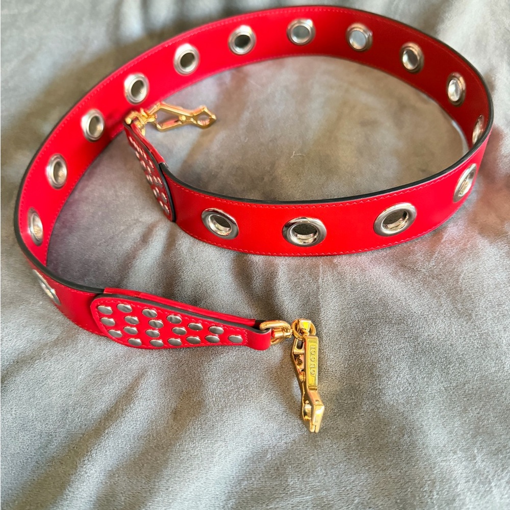 Gucci Red Belt with Grommet Details